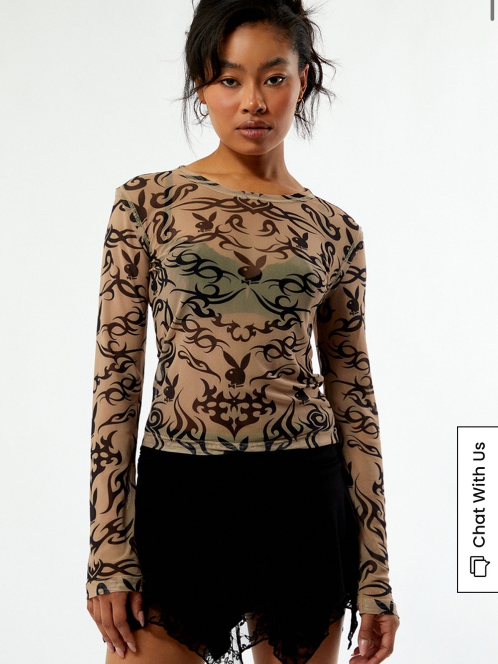 Playboy tribal sheer long sleeve top